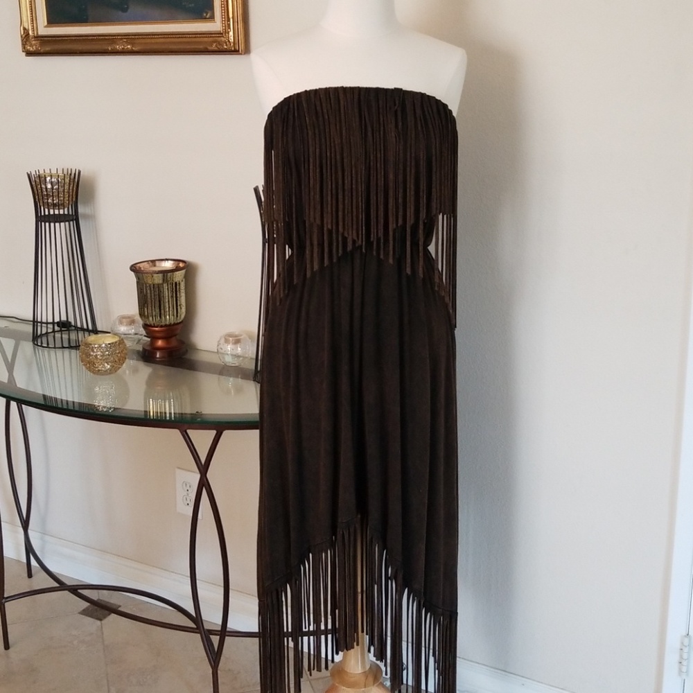 T Party Strapless Waterfall Fringe Dress